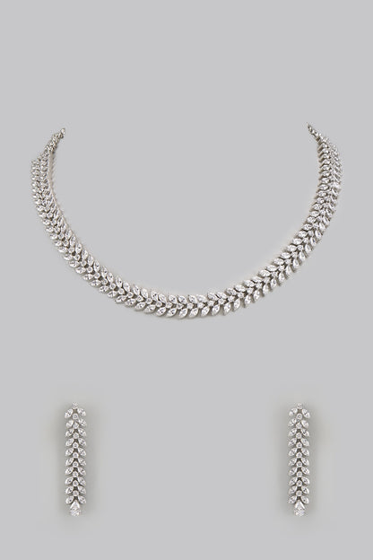 White Finish Diamond Necklace Set