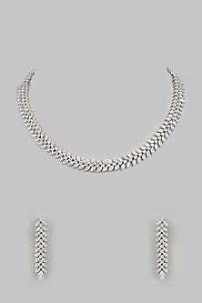 White Finish Diamond Necklace Set