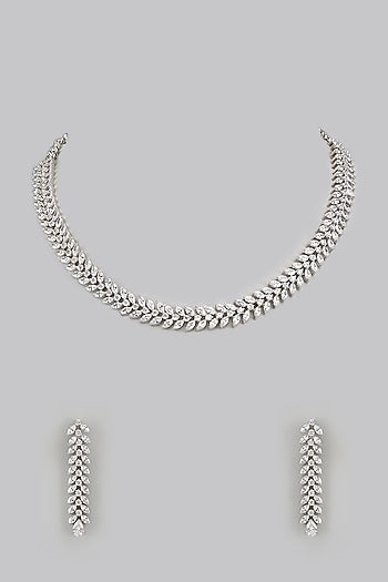 White Finish Diamond Necklace Set