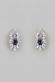 White Finish Diamond & Blue Stone Choker Necklace Set