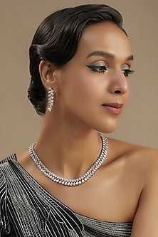 White Finish Diamond Necklace Set