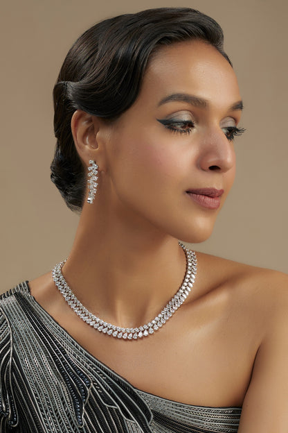 White Finish Diamond Necklace Set