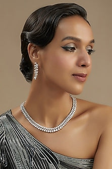 White Finish Diamond Necklace Set