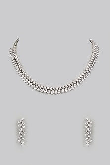 White Finish Diamond Necklace Set