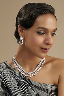 White Finish Diamond Necklace Set