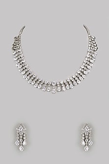White Finish Diamond Necklace Set