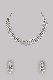 White Finish Diamond Necklace Set