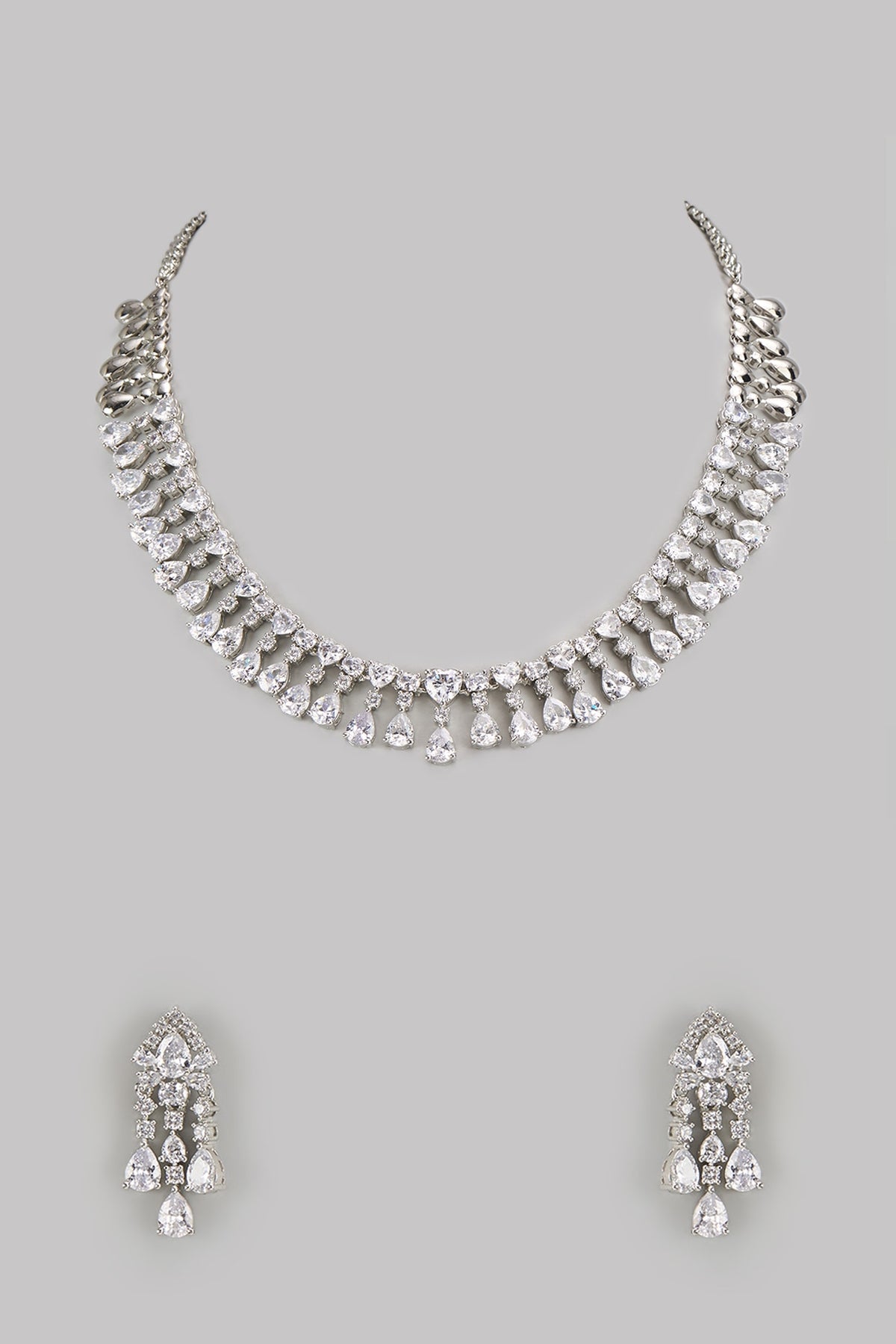White Finish Diamond Necklace Set