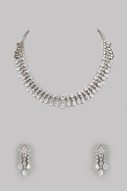 White Finish Diamond Necklace Set