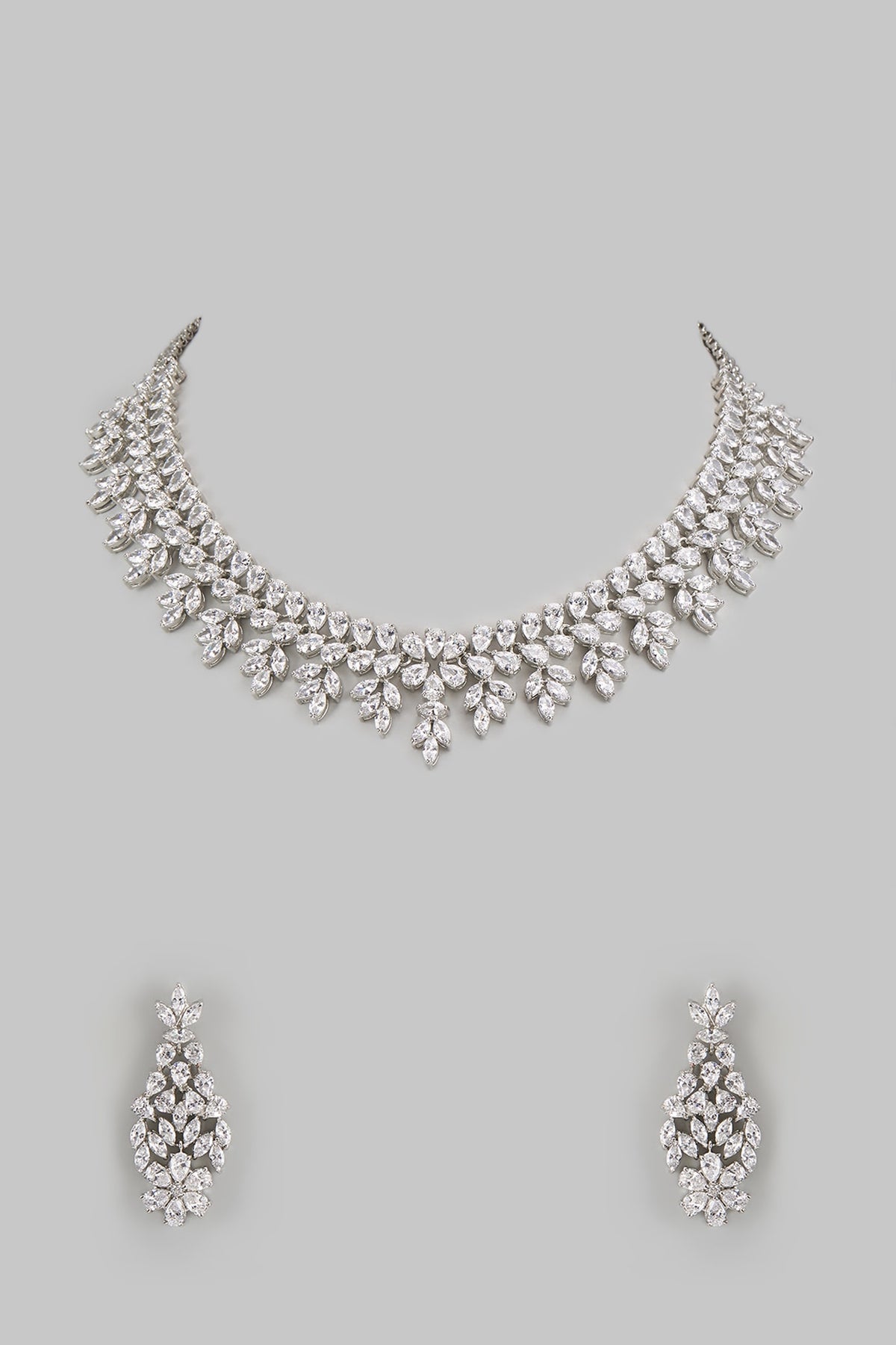 White Finish Diamond Floral Necklace Set