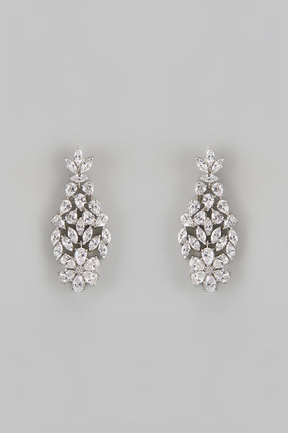 White Finish Diamond Floral Necklace Set