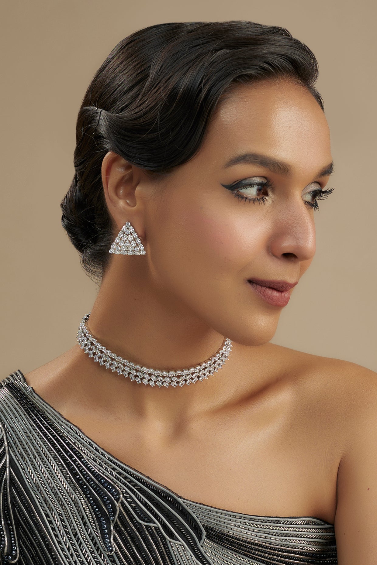 White Finish Diamond Layered Necklace Set