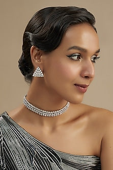 White Finish Diamond Layered Necklace Set