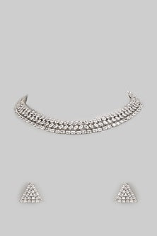 White Finish Diamond Layered Necklace Set