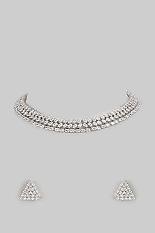 White Finish Diamond Layered Necklace Set