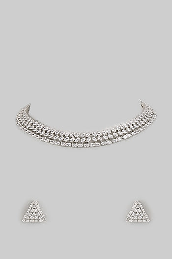 White Finish Diamond Layered Necklace Set