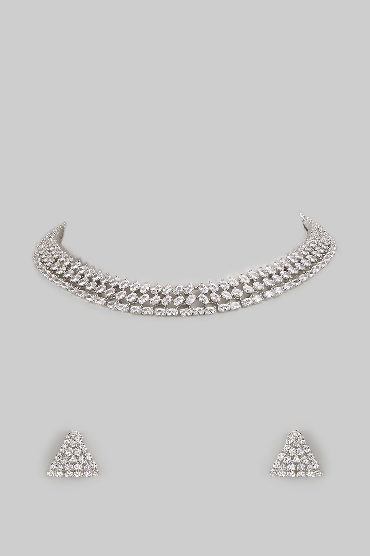 White Finish Diamond Layered Necklace Set