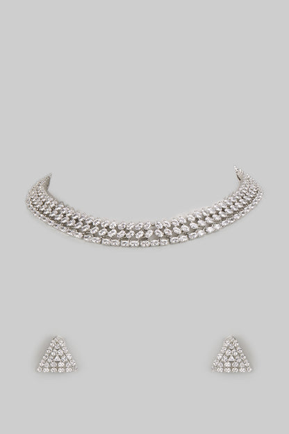 White Finish Diamond Layered Necklace Set