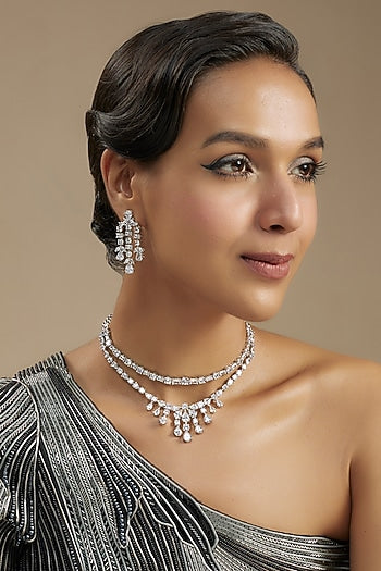 White Finish Diamond Layered Necklace Set