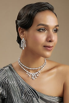 White Finish Diamond Layered Necklace Set