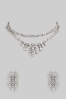 White Finish Diamond Layered Necklace Set