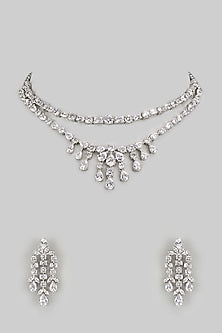 White Finish Diamond Layered Necklace Set