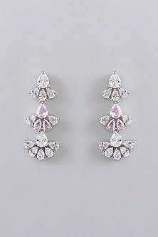 White Finish Diamond & Pink Stone Pendant Necklace Set
