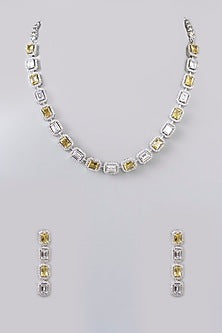 White Finish Diamond & Yellow Stone Choker Necklace Set