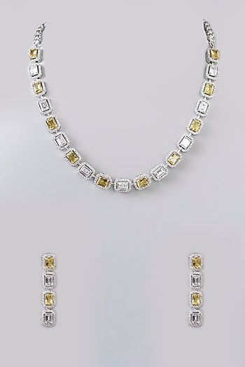 White Finish Diamond & Yellow Stone Choker Necklace Set