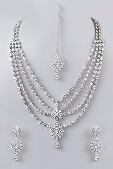 White Finish Diamond Layered Necklace Set
