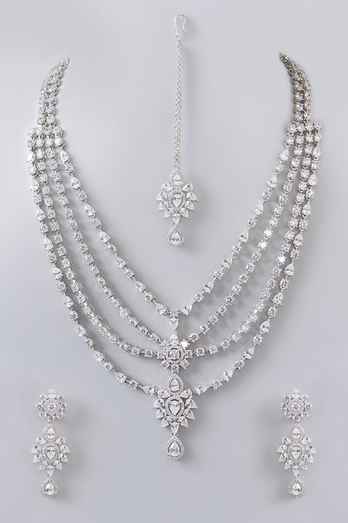 White Finish Diamond Layered Necklace Set