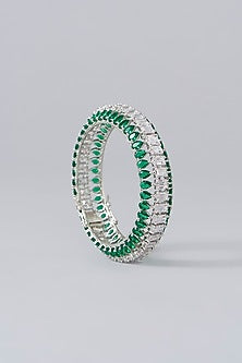 White Finish Diamond & Green Stone Bangles (Set of 2)