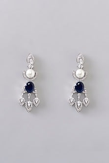 White Finish Diamond & Blue Stone Necklace Set