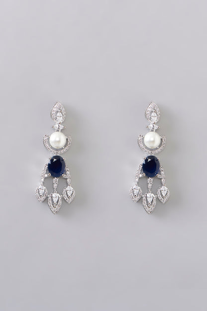 White Finish Diamond & Blue Stone Necklace Set