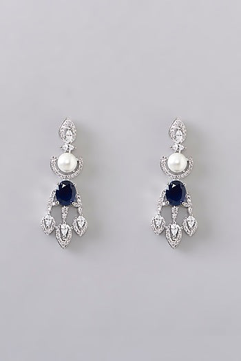 White Finish Diamond & Blue Stone Necklace Set