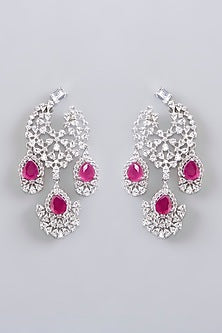 White Finish Diamond & Ruby Stone Dangler Earrings