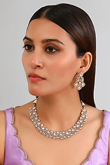 Gold Finish Kundan Polki Necklace Set