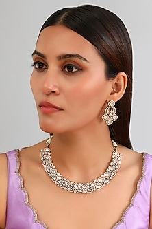 Gold Finish Kundan Polki Necklace Set