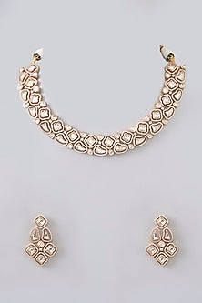 Gold Finish Kundan Polki Necklace Set