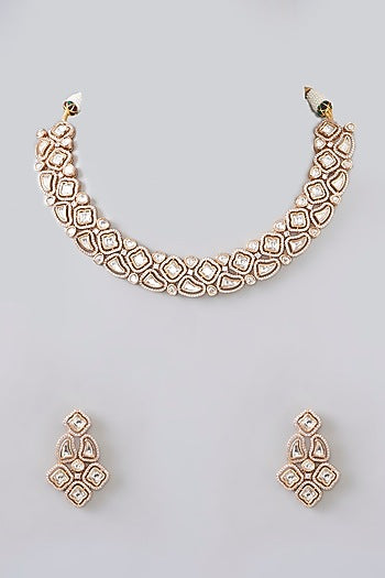 Gold Finish Kundan Polki Necklace Set