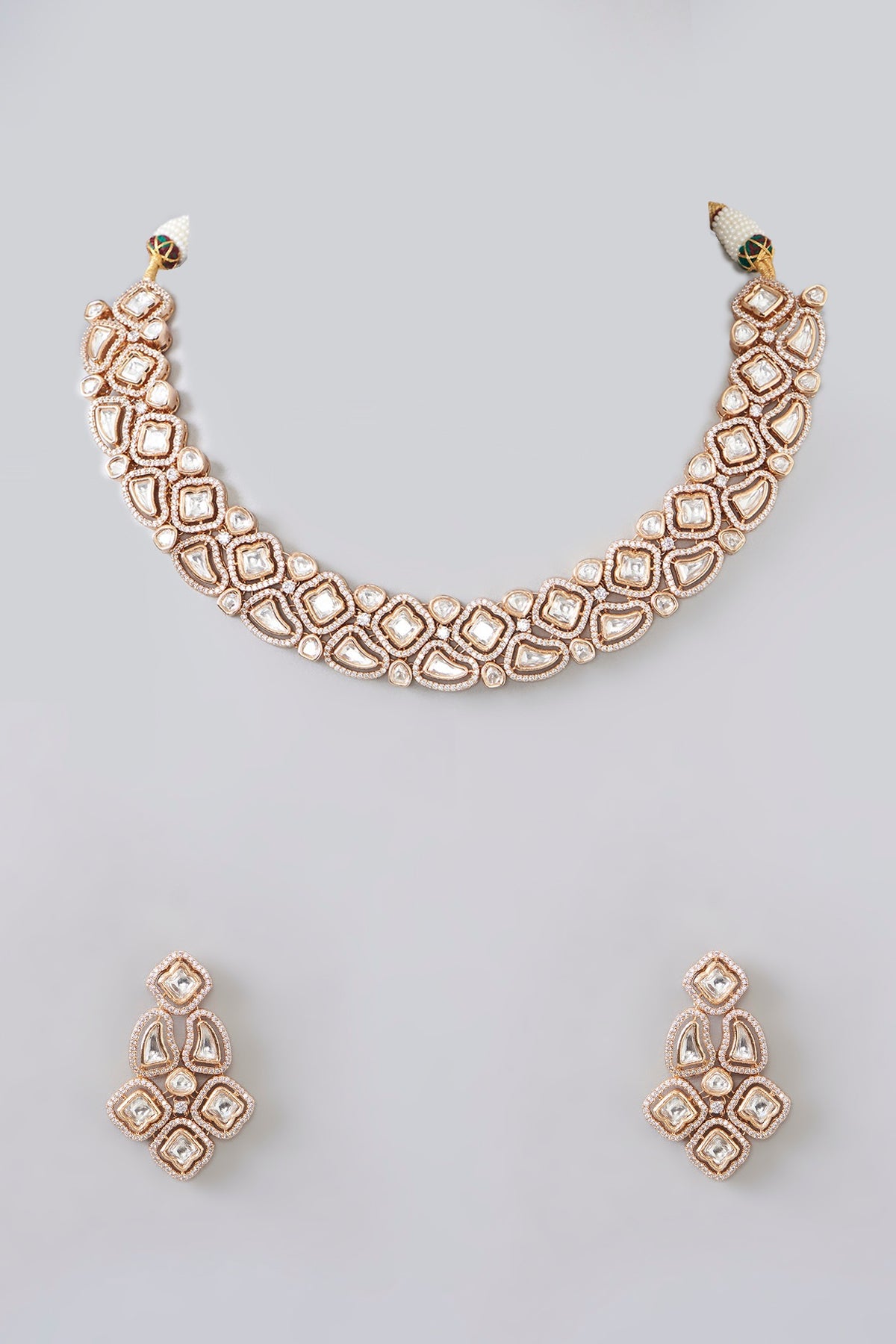 Gold Finish Kundan Polki Necklace Set
