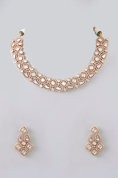 Gold Finish Kundan Polki Necklace Set