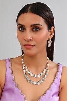 Gold Finish Kundan Polki Long Necklace Set