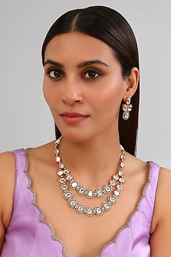 Gold Finish Kundan Polki Long Necklace Set