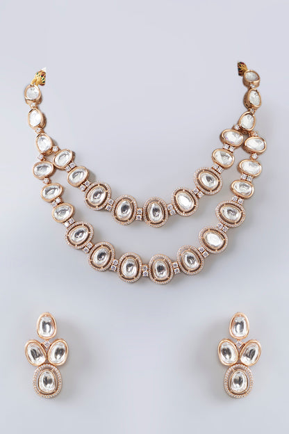 Gold Finish Kundan Polki Long Necklace Set