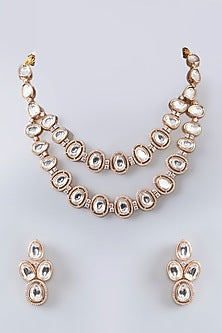 Gold Finish Kundan Polki Long Necklace Set