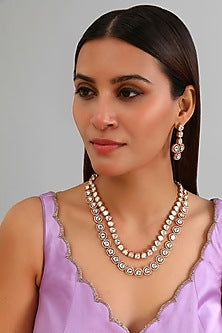 Gold Finish Kundan Polki Long Necklace Set