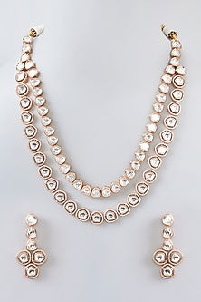 Gold Finish Kundan Polki Long Necklace Set