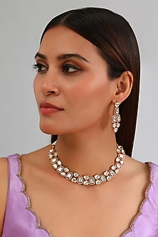 Gold Finish Kundan Polki Choker Necklace Set