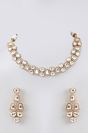 Gold Finish Kundan Polki Choker Necklace Set